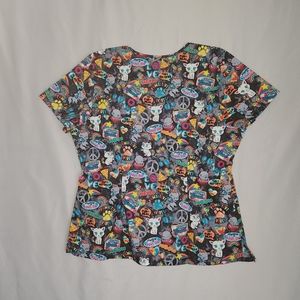 Womens Cat Themed 2XL Scrub Top
